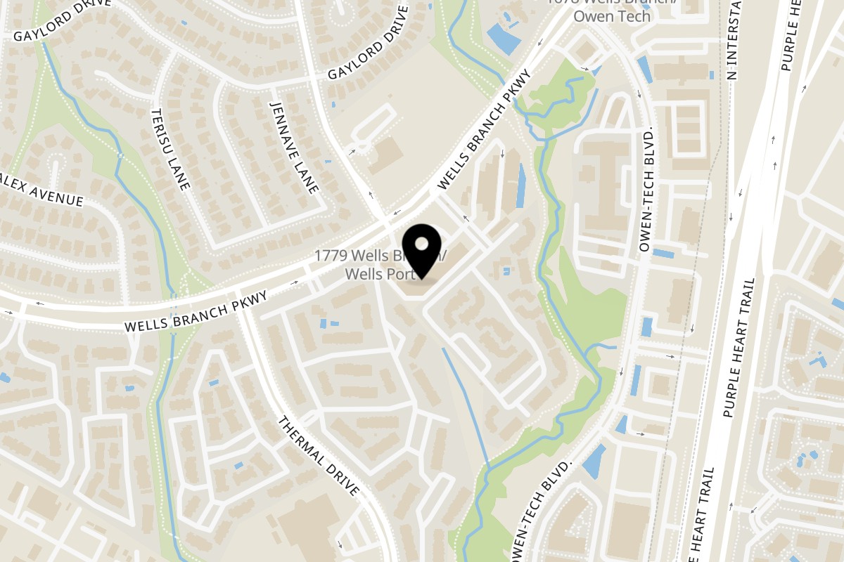 Map showing the location of New Sitara Indian Cuisine on 1779 Wells Branch Pkwy #102 in Austin